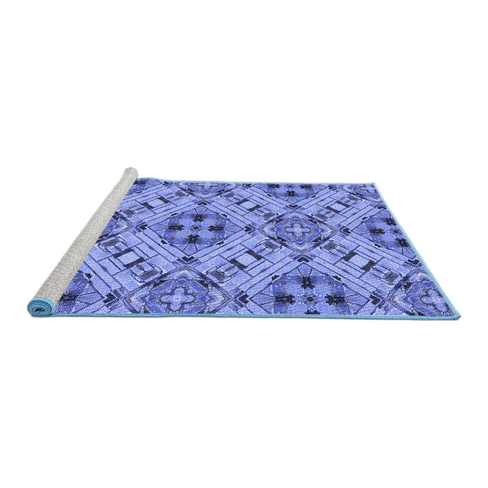Sideview of Machine Washable Transitional Blue Rug, wshpat1747blu