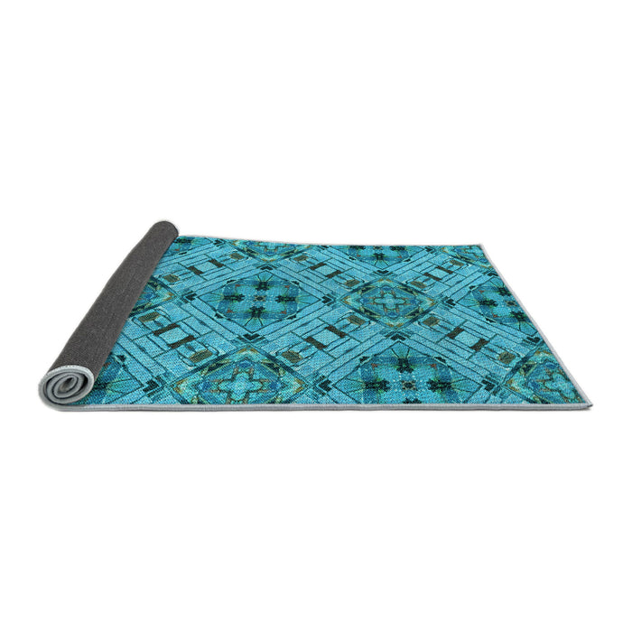 Thickness of Patterned Dark Cyan Green Rug, pat1747lblu