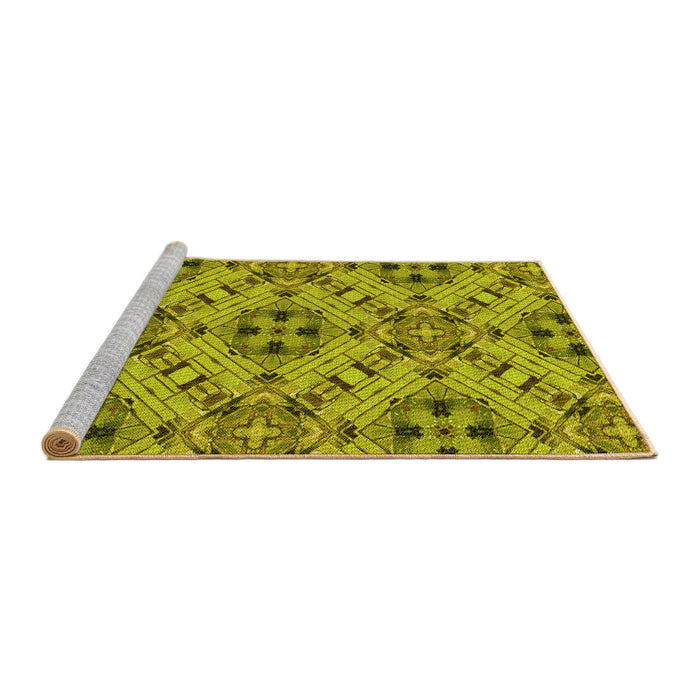 Sideview of Machine Washable Transitional Olive Green Rug, wshpat1747yw