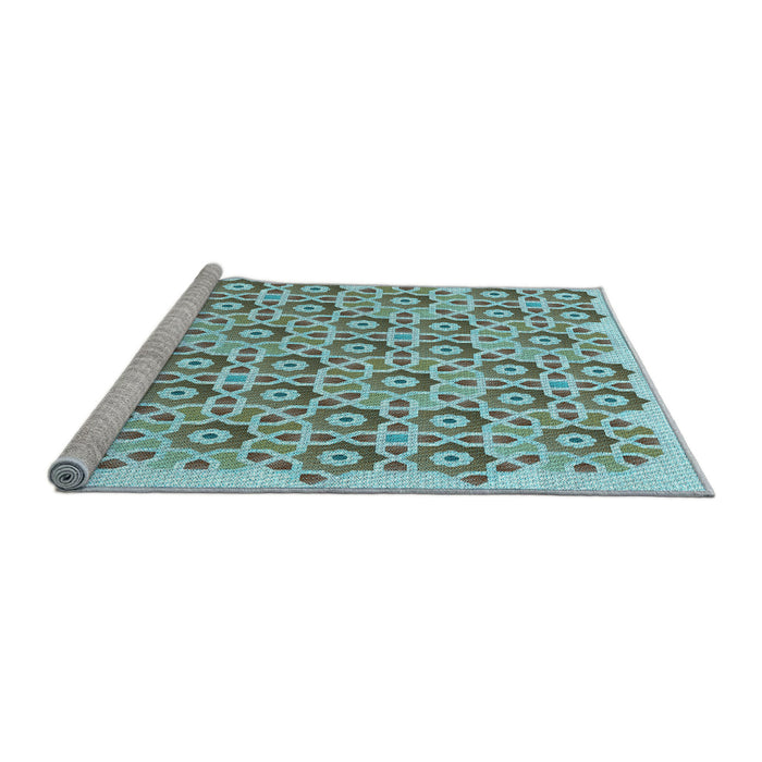 Sideview of Machine Washable Transitional Hazel Green Rug, wshpat1749lblu