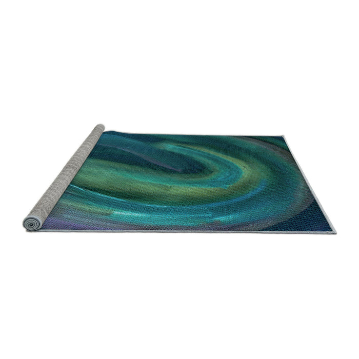 Sideview of Machine Washable Transitional Medium Teal Green Rug, wshpat1750lblu