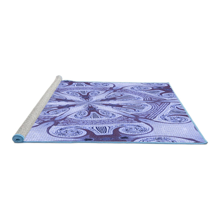 Sideview of Machine Washable Transitional Slate Blue Rug, wshpat1751blu