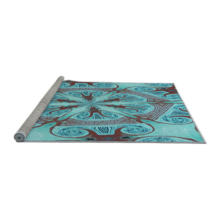 Sideview of Machine Washable Transitional Marble Blue Rug, wshpat1751lblu