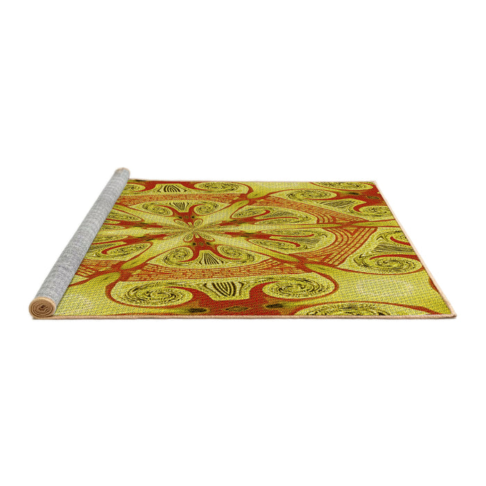 Sideview of Machine Washable Transitional Yellow Rug, wshpat1751yw