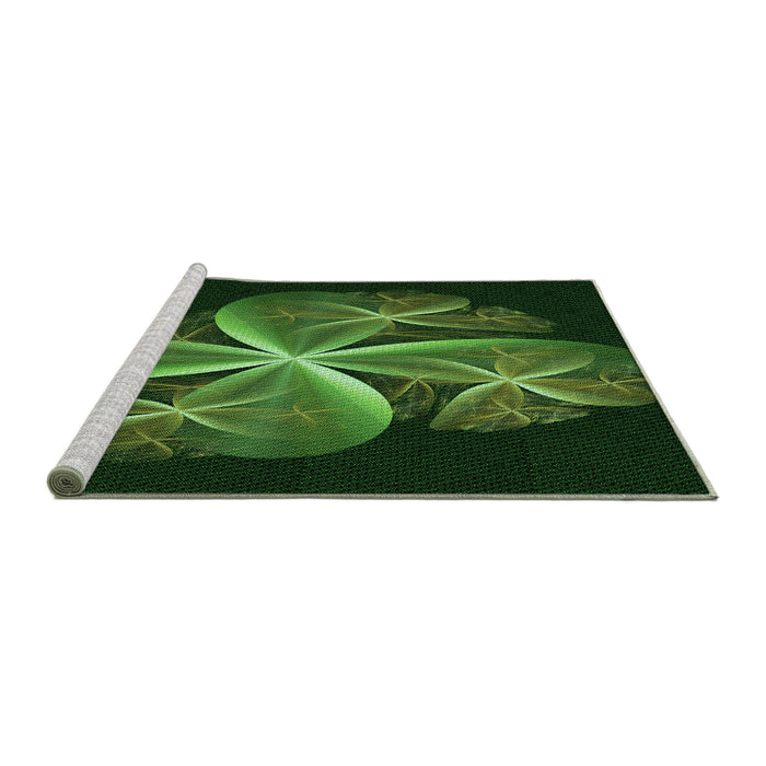 Sideview of Machine Washable Transitional Dark Lime Green Rug, wshpat1752grn