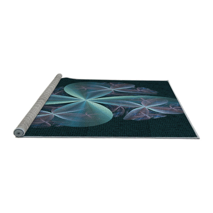Sideview of Machine Washable Transitional Glacial Blue Ice Blue Rug, wshpat1752lblu