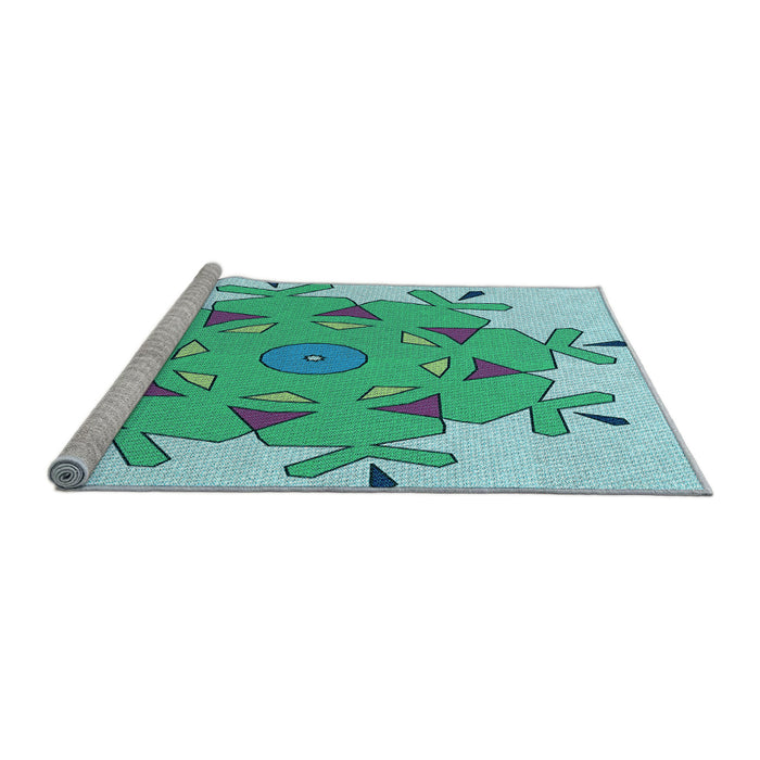 Sideview of Machine Washable Transitional Turquoise Green Rug, wshpat1753lblu