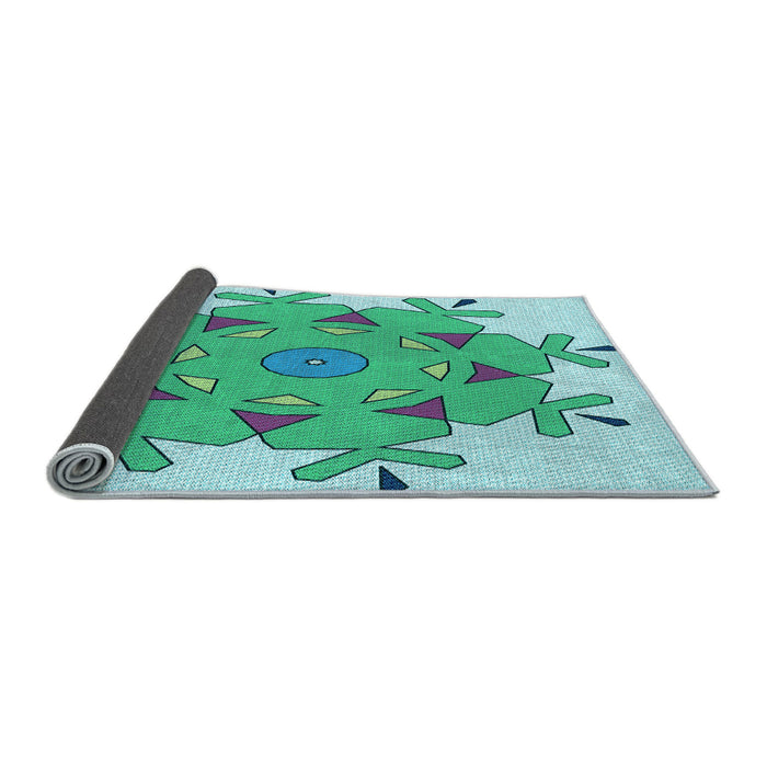 Thickness of Patterned Turquoise Green Rug, pat1753lblu