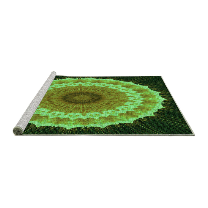 Sideview of Machine Washable Transitional Dark Forest Green Rug, wshpat1754grn