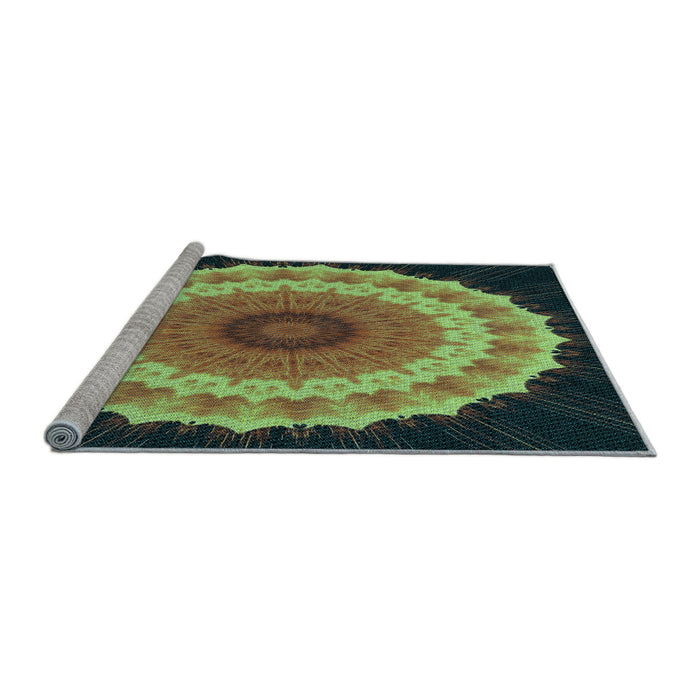 Sideview of Machine Washable Transitional Yellow Green Rug, wshpat1754lblu