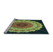 Sideview of Machine Washable Transitional Yellow Green Rug, wshpat1754lblu