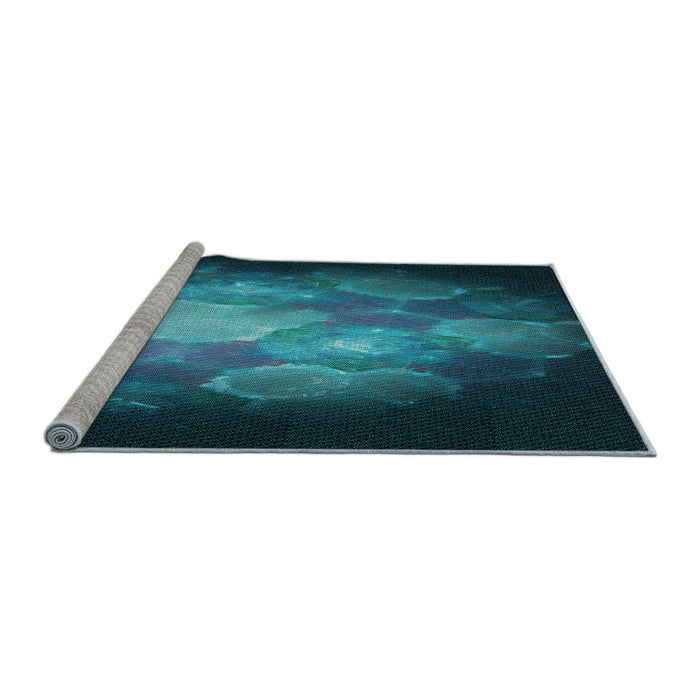 Sideview of Machine Washable Transitional Dark Turquoise Green Rug, wshpat1755lblu