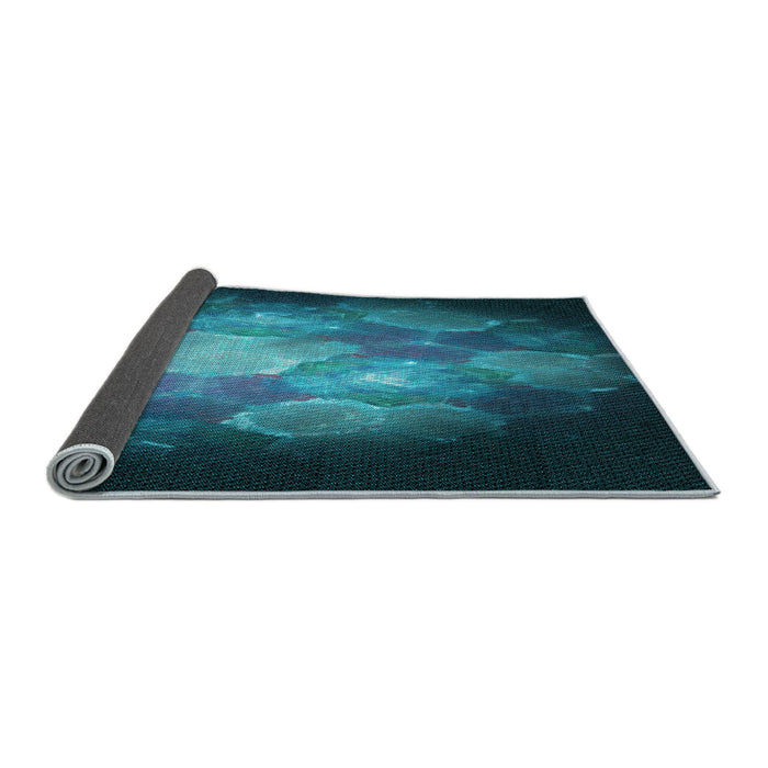 Thickness of Patterned Dark Turquoise Green Rug, pat1755lblu