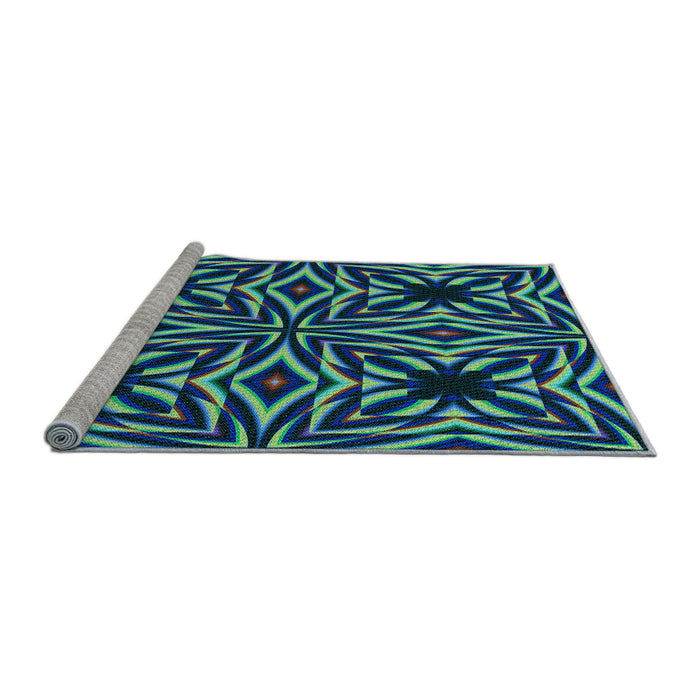 Sideview of Machine Washable Transitional Mint Green Rug, wshpat1757lblu