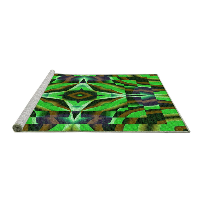 Sideview of Machine Washable Transitional Neon Green Rug, wshpat1758grn