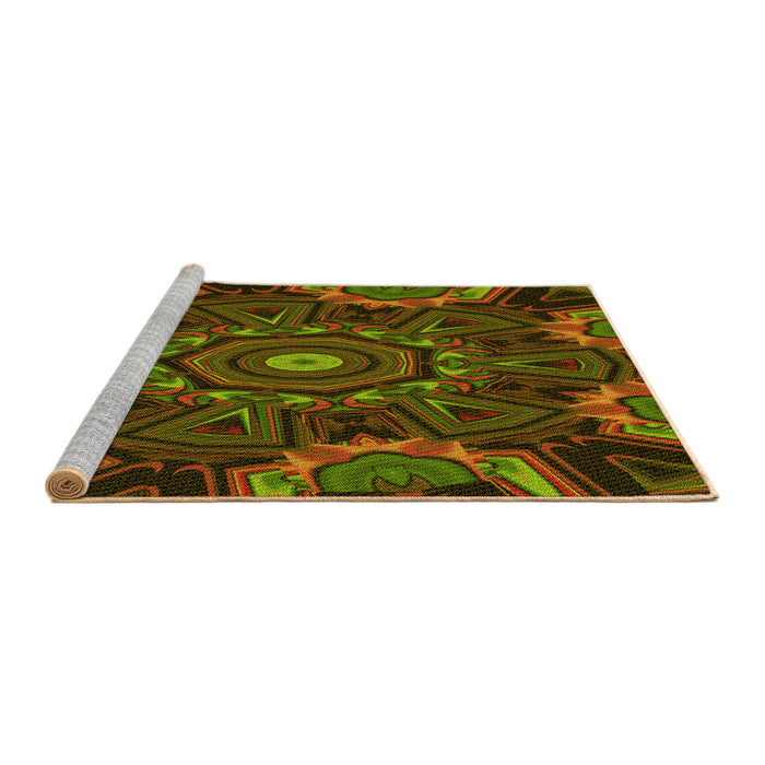 Sideview of Machine Washable Transitional Olive Green Rug, wshpat176yw
