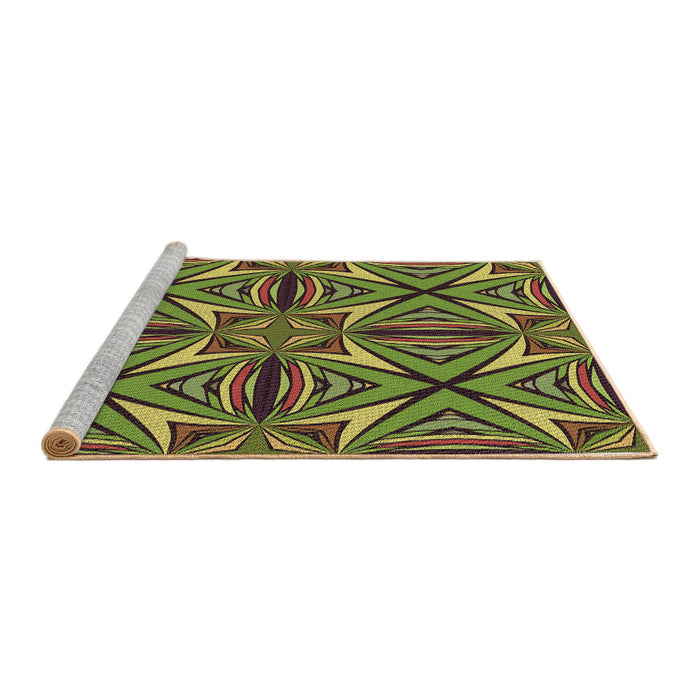 Sideview of Machine Washable Transitional Pistachio Green Rug, wshpat1761brn