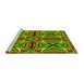 Sideview of Machine Washable Transitional Green Rug, wshpat1761yw