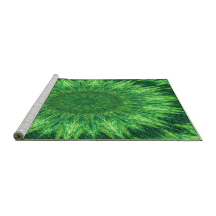 Sideview of Machine Washable Transitional Green Rug, wshpat1769grn