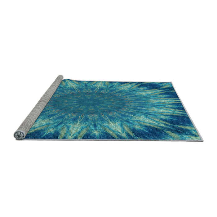 Sideview of Machine Washable Transitional Blue Rug, wshpat1769lblu