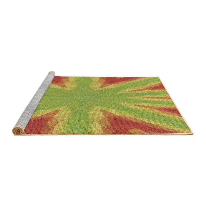 Sideview of Machine Washable Transitional Green Rug, wshpat1770brn