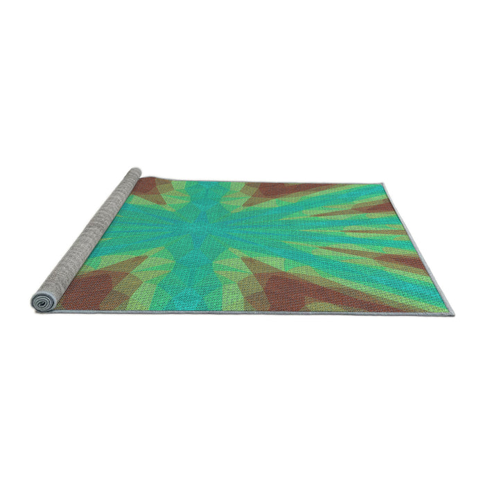 Sideview of Machine Washable Transitional Green Rug, wshpat1770lblu