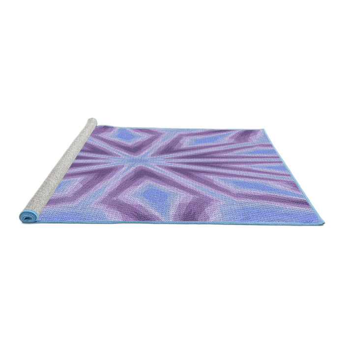 Sideview of Machine Washable Transitional Jeans Blue Rug, wshpat1771blu