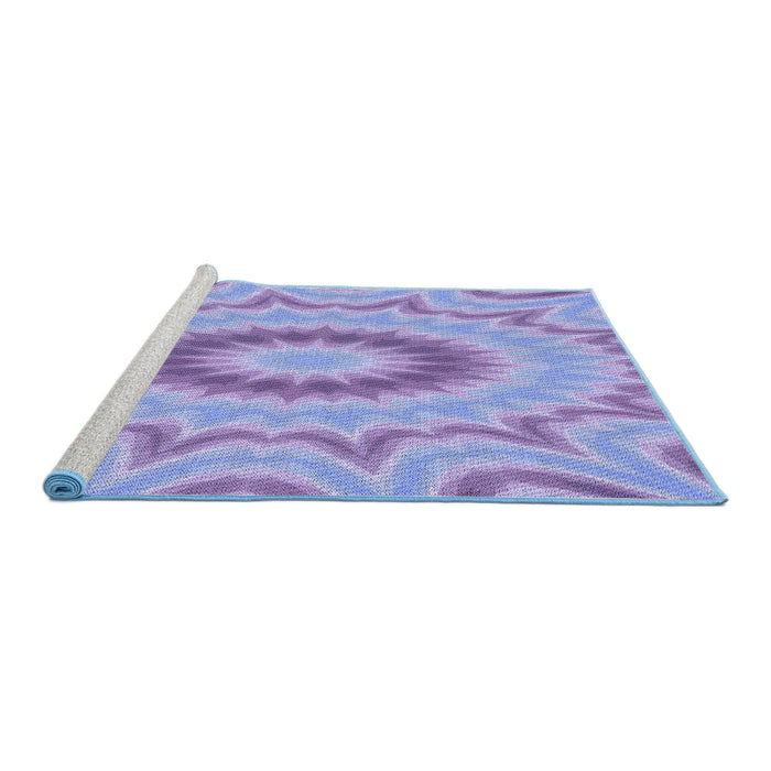 Sideview of Machine Washable Transitional Jeans Blue Rug, wshpat1772blu