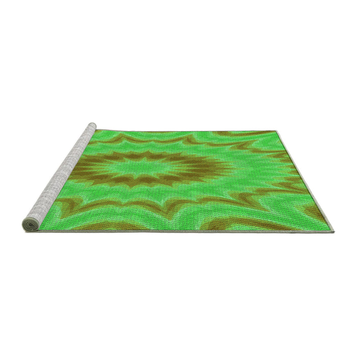 Sideview of Machine Washable Transitional Neon Green Rug, wshpat1772grn