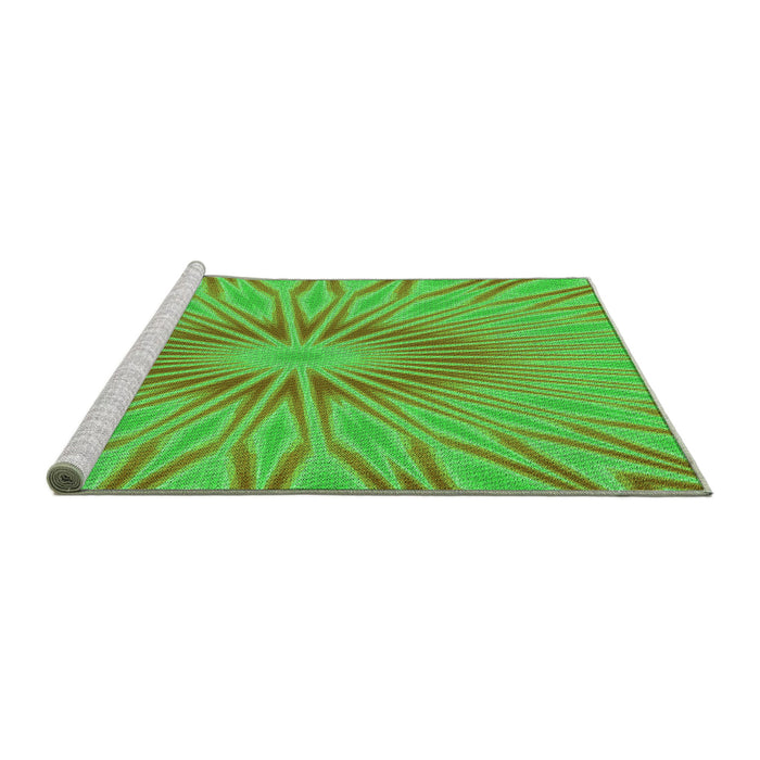 Sideview of Machine Washable Transitional Neon Green Rug, wshpat1773grn