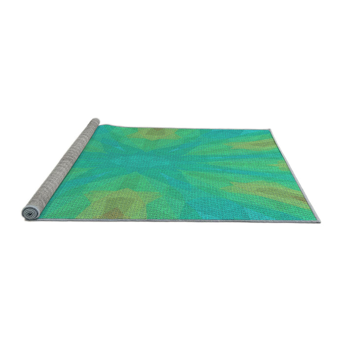 Sideview of Machine Washable Transitional Lime Mint Green Rug, wshpat1775lblu