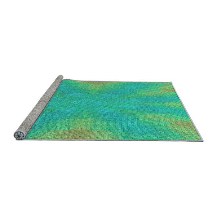 Sideview of Machine Washable Transitional Lime Mint Green Rug, wshpat1776lblu