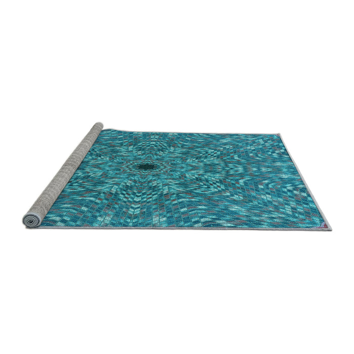 Sideview of Machine Washable Transitional Blue Rug, wshpat1778lblu