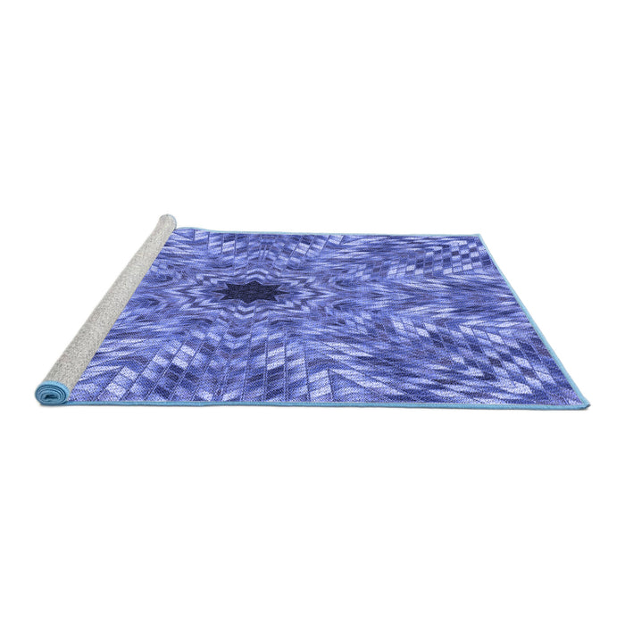 Sideview of Machine Washable Transitional Sky Blue Rug, wshpat1779blu