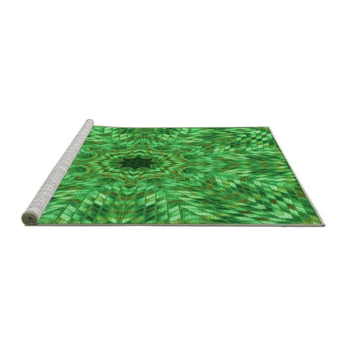 Sideview of Machine Washable Transitional Green Rug, wshpat1779grn