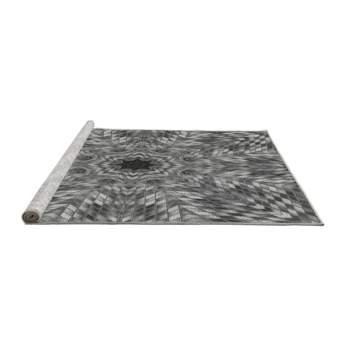 Sideview of Machine Washable Transitional Grey Gray Rug, wshpat1779gry
