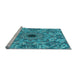 Sideview of Machine Washable Transitional Dark Cyan Green Rug, wshpat1779lblu