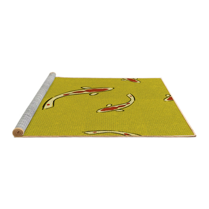 Sideview of Machine Washable Transitional Yellow Rug, wshpat1780yw