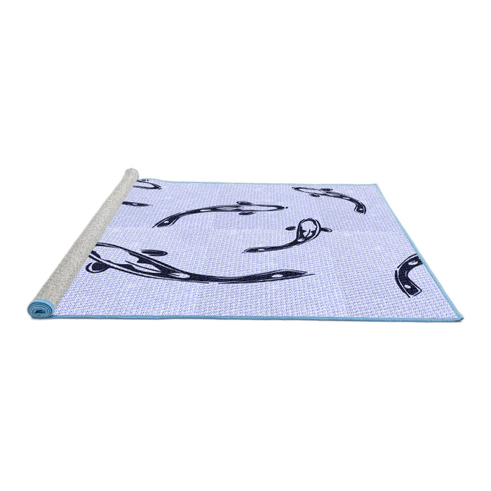 Sideview of Machine Washable Transitional Lavender Blue Rug, wshpat1781blu