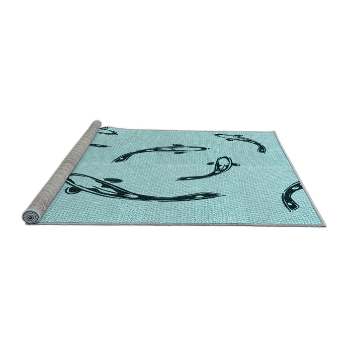 Sideview of Machine Washable Transitional Electric Blue Rug, wshpat1781lblu