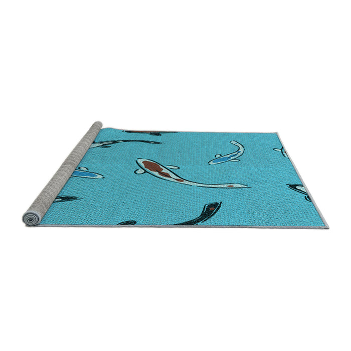 Sideview of Machine Washable Transitional Dark Turquoise Green Rug, wshpat1782lblu