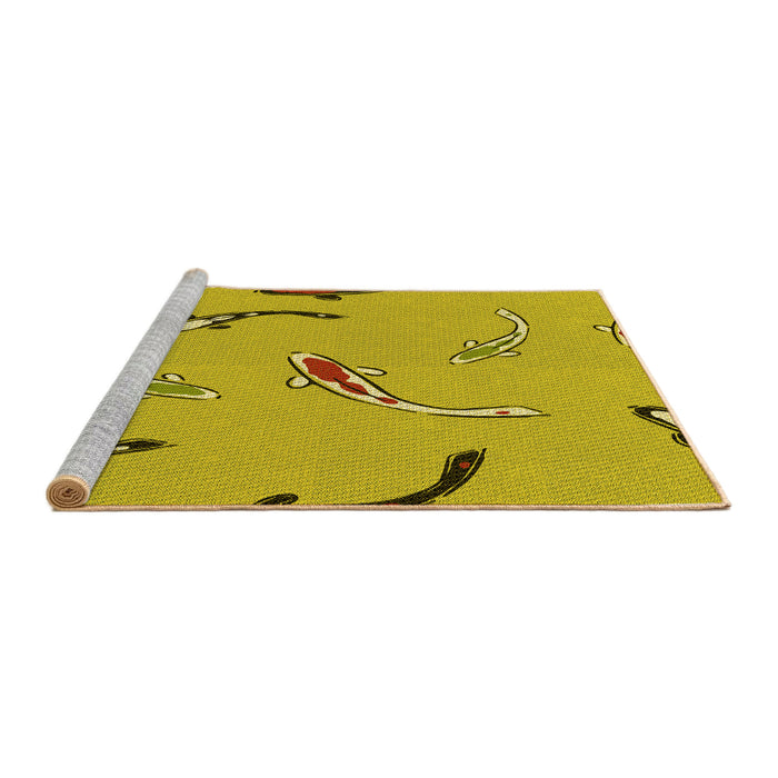 Sideview of Machine Washable Transitional Yellow Rug, wshpat1782yw