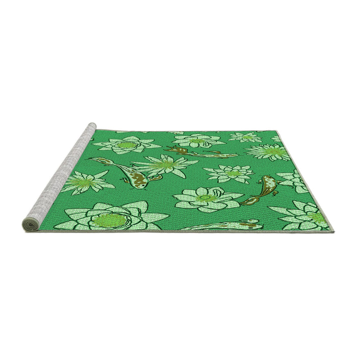 Sideview of Machine Washable Transitional Green Rug, wshpat1783grn