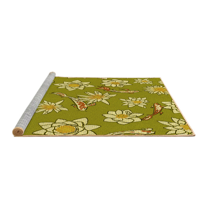 Sideview of Machine Washable Transitional Dark Yellow Green Rug, wshpat1783yw