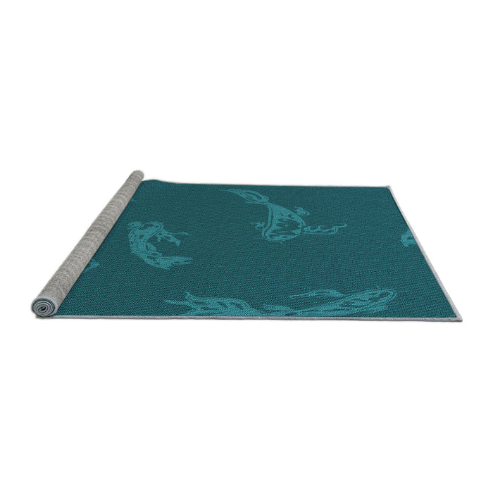 Sideview of Machine Washable Transitional Dark Turquoise Green Rug, wshpat1784lblu