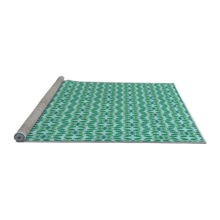 Sideview of Machine Washable Transitional Aquamarine Green Rug, wshpat1791lblu