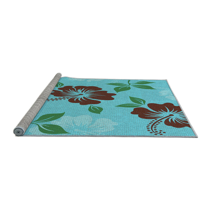 Sideview of Machine Washable Transitional Deep-Sea Green Rug, wshpat1797lblu