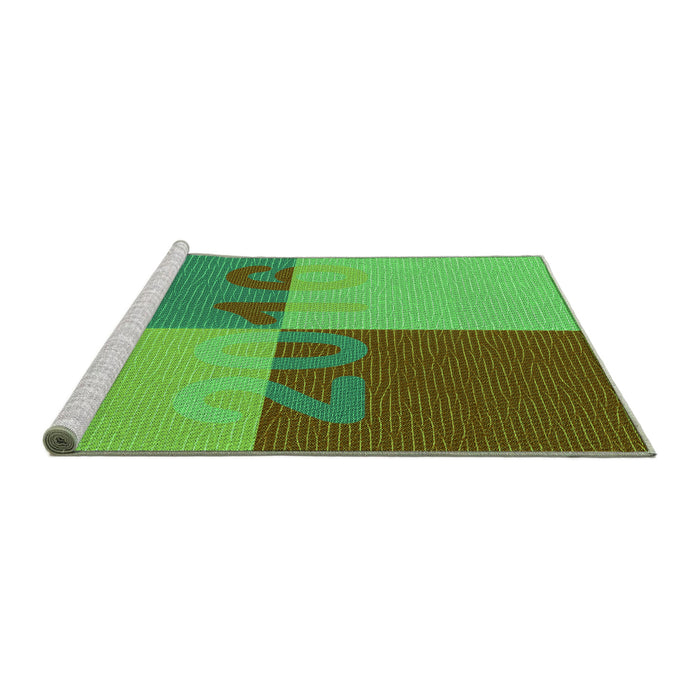 Sideview of Machine Washable Transitional Seaweed Green Rug, wshpat1799grn