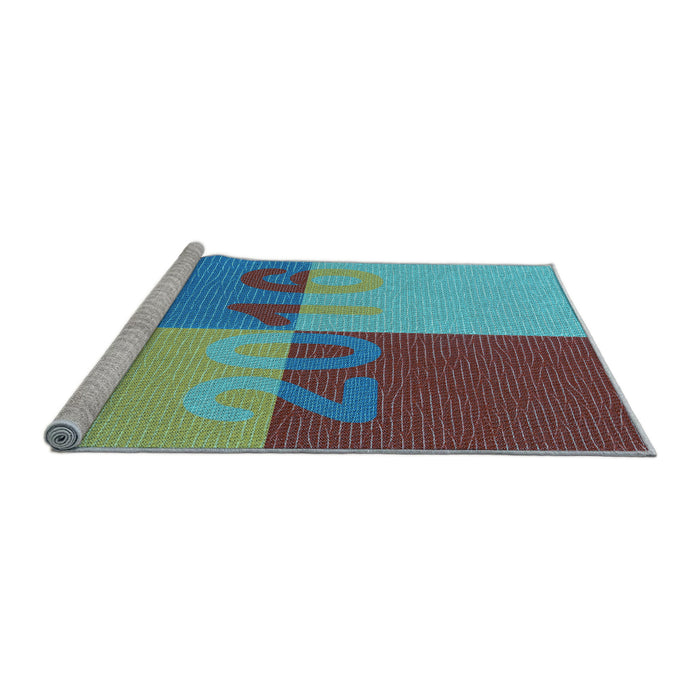 Sideview of Machine Washable Transitional Turquoise Green Rug, wshpat1799lblu