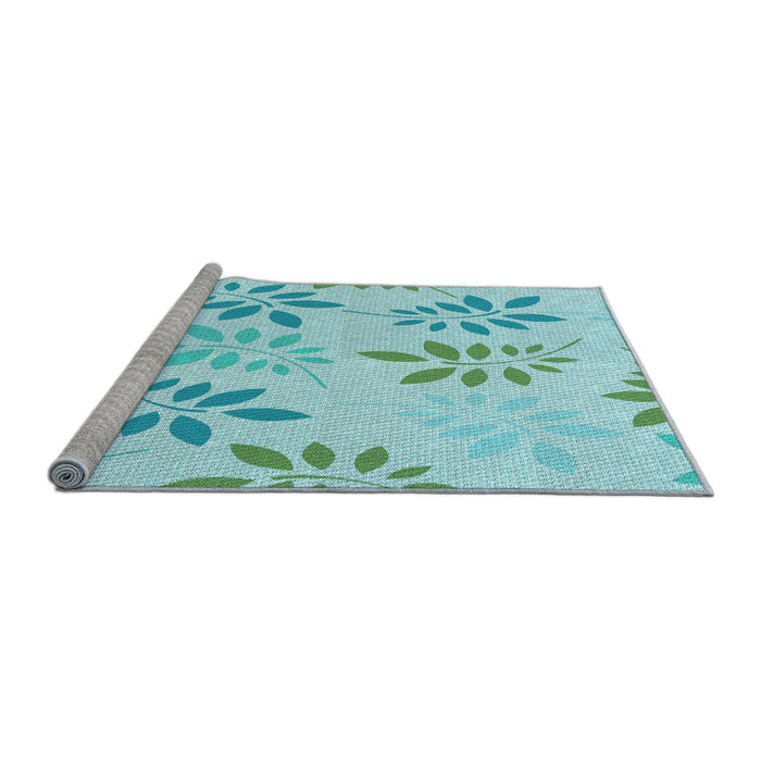 Sideview of Machine Washable Transitional Medium Turquoise Green Rug, wshpat1800lblu